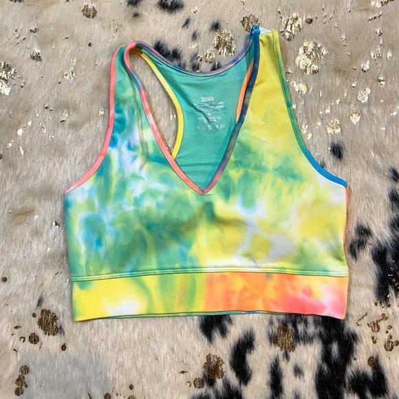 𝅺ZENANA Neon Green and Blue Biker Shorts Activewear Set - Picture 3 of 7